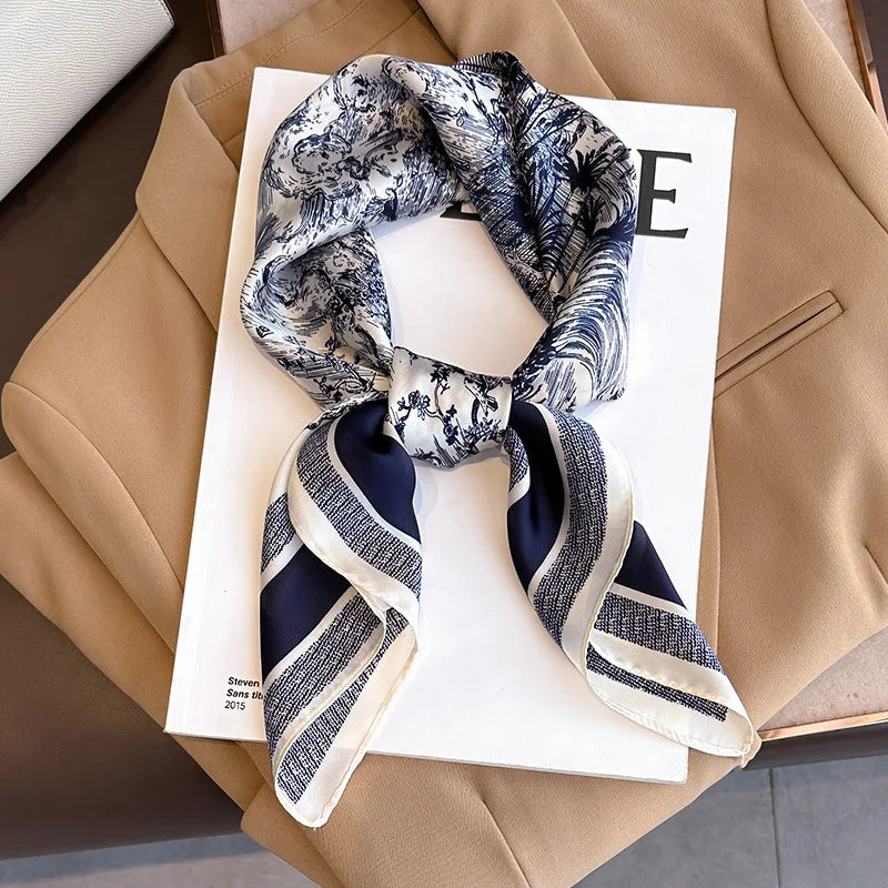 Neckerchief Female Luxury Square Scarf for Women Silk Feeling Shawl Satin Hijab Fashion Wraps Hair Bands Ribbon Headband Bandann Quick Pick Grocers